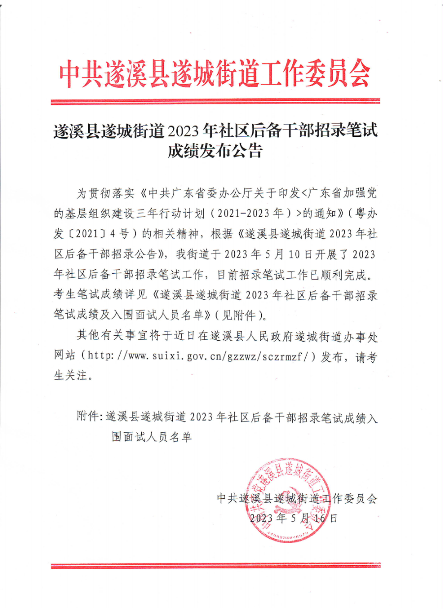 關(guān)于遂溪縣遂城街道2023年社區(qū)后備干部招錄筆試成績(jī)的公告_00.bmp